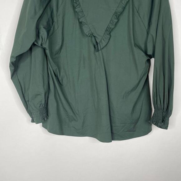 2/$30 Zara Poplin Shirt XS Ruffle Frills Bottle Balloon Sleeve Puff Green #1663 - Picture 6 of 15